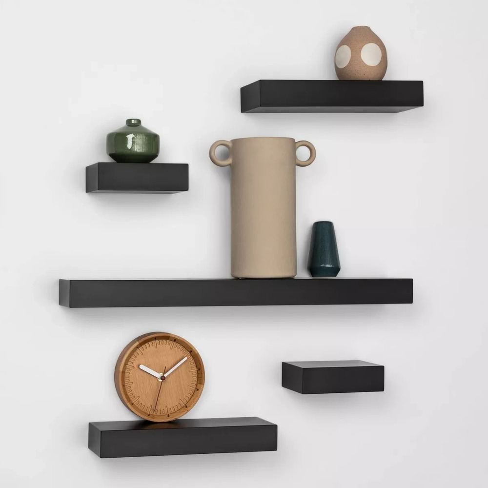 Threshold Contemporary Wood Shelve(5PC) Wall Mounted Shelf Storage Display Black - Picture 5 of 8